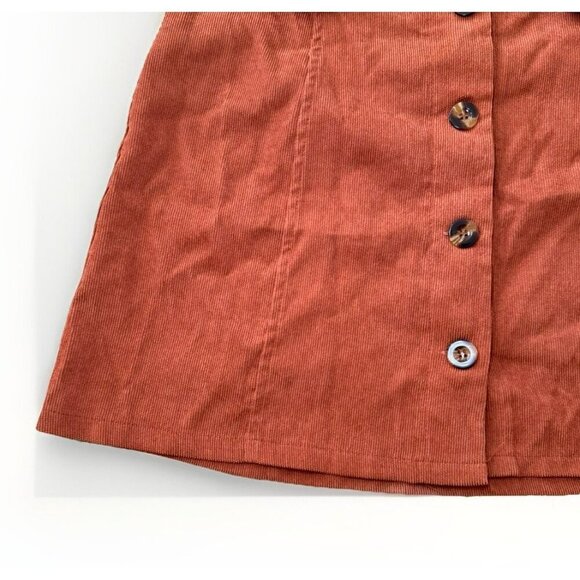 Shein Corduroy Button Down Mini Skirt Womens Size M 6 Burnt Orange - Picture 3 of 6